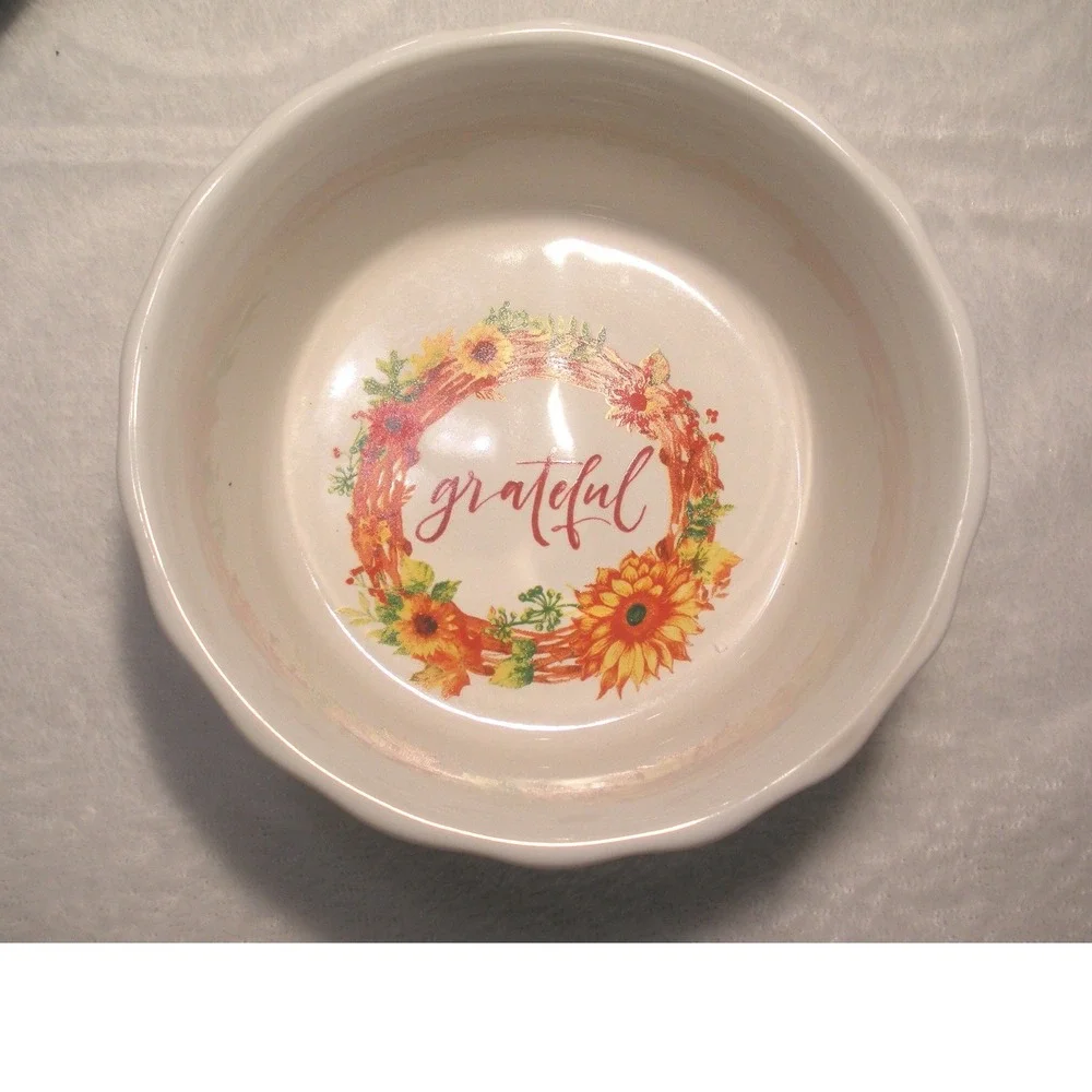Royal Norfolk Grateful Sunflower Ceramic Ramekin Scalloped Bowl Fall Decor 5in